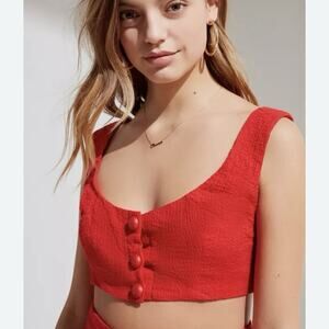 Urban Outfitters Women’s XS Evie Jo Button-Down Cropped Top Red
